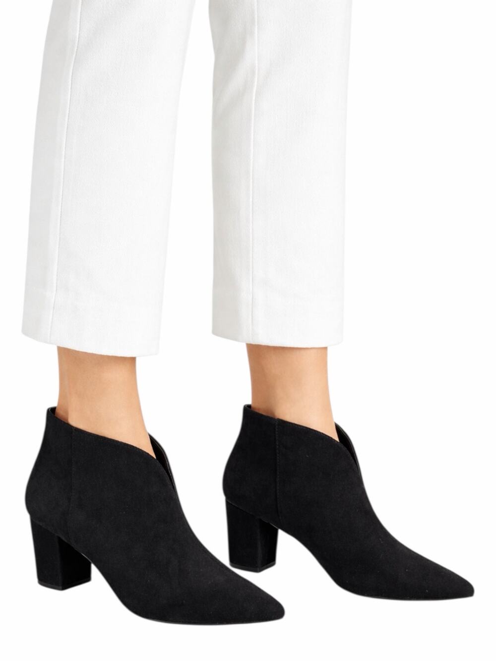H by Halston Faux Suede Pointed Toe Block Heel Ankle Boots Black Size 7.5